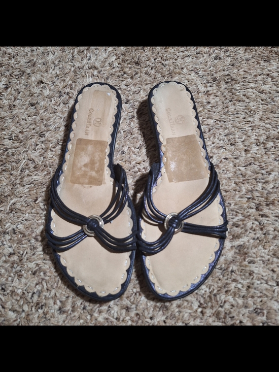 Cole Haan Shoes - Cole Haan Nike Air Strappy Scalloped Slide Sandals Size 8.5 Black Metallic